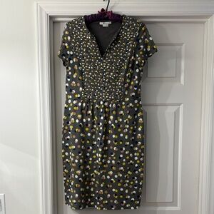Boden Gray Dress with Yellow, Pink, White & Brown Dot Floral Print